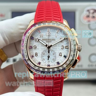 PPM Luxury Replica Patek Philippe Aquanaut Luce 7968 Rose Gold Rainbow Diamond Watch 